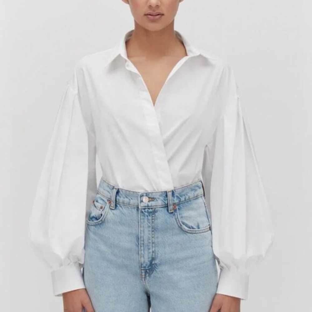 Cuyana Poplin office Balloon white Sleeve Shirt long sleeve blouse size xs NWT